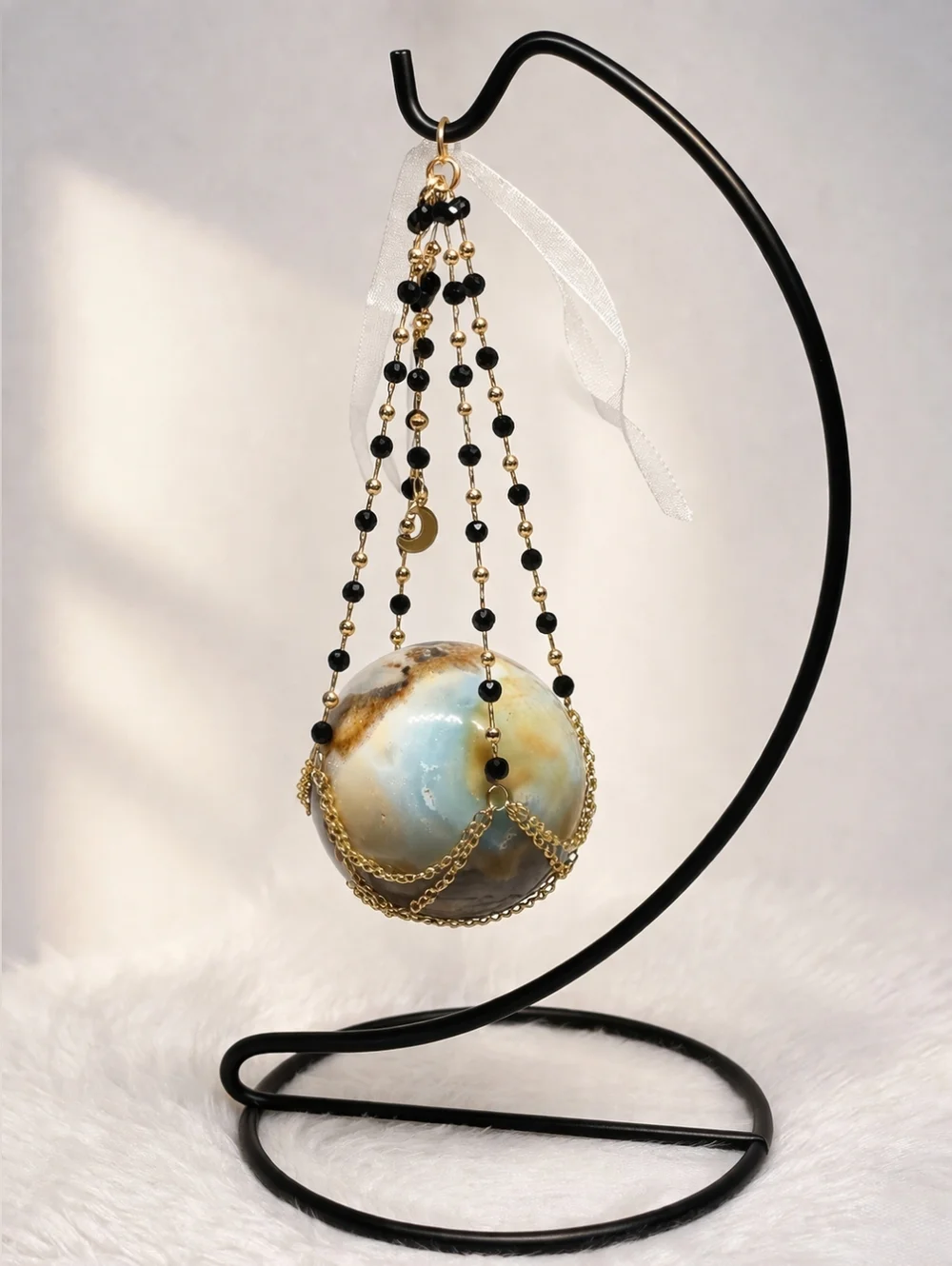 Amazonite Sphere, Crescent Moon Stand | Crystal Display Holder | Celestial Decor - Picture 2 of 4